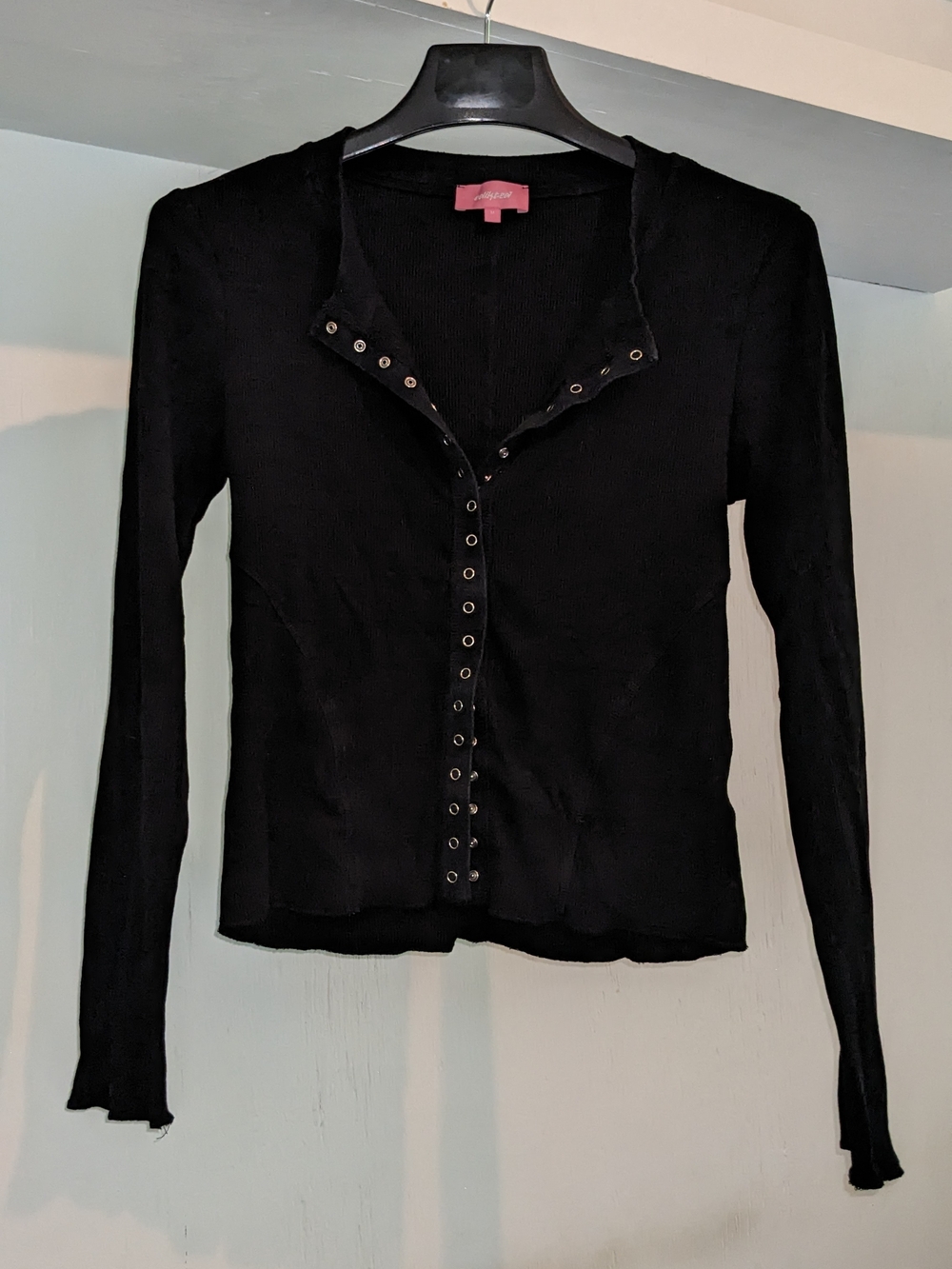 Edikted Gladys Button Up TopBlack Long Sleeve Snap-Front Cardigan